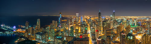 Preview: Panorama Top view of Chicago cityscape and skyscraper at the night time, USA downtown skyline