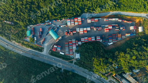 Preview: The Cargo Container yard next the road and surrounded by mountains transportation service express