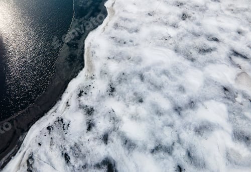 Preview: Drone view og Ice melts on the river, Ice crack, glacier and iceberg landscape