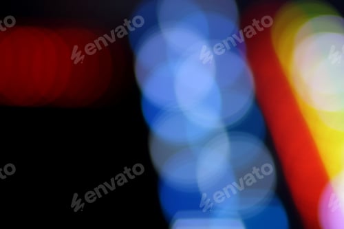 Preview: Blue, Red, Yellow, Blue, White Blurred Festive Bokeh Background With Stars For Christmas