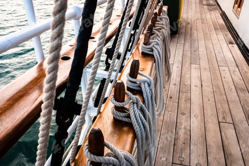 Preview: Boat mooring ropes wound on a sailboat.