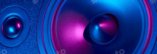 Preview: Sound audio speaker with neon lights, long banner