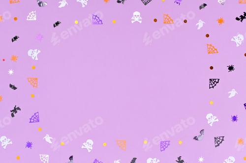 Preview: Frame from confetti in the form of skulls, spiders, cobwebs, bats and ghosts