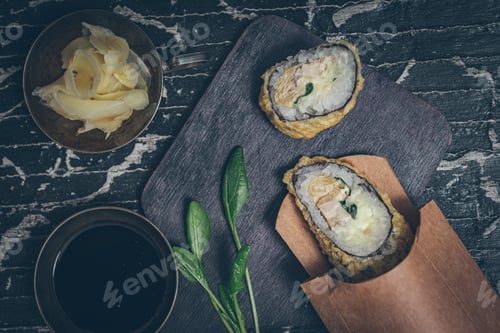 Preview: Still Life. Japanese Cuisine- Roll In A Package. Flat Lay