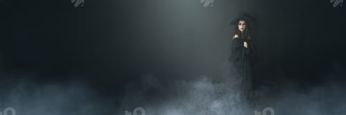 Preview: Mysterious Woman in Dark Atmosphere Wide Banner