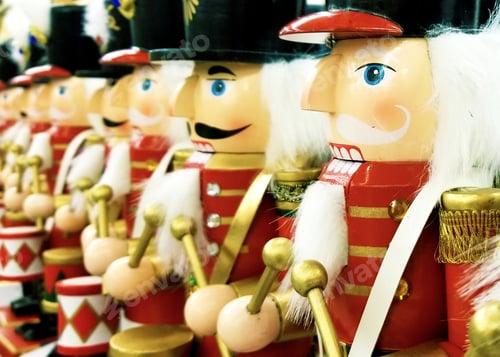 Preview: Depth of field image of holiday nutcrackers in a row.