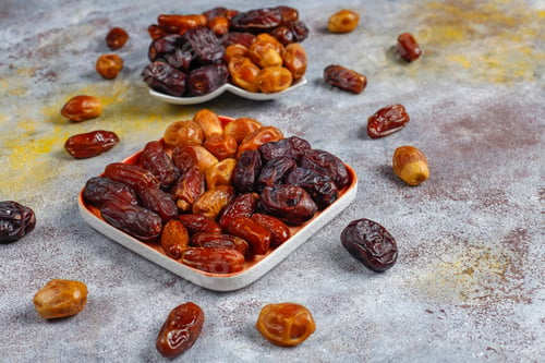 Preview: Various of dried dates or kurma.