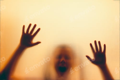 Preview: Shadowy figure, child behind glass - horror background