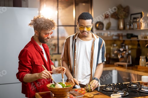 Preview: Two guys cooking healthy together at home