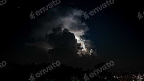 Preview: A real lightnings in the sky at night. Spectacular electrical storm clouds.