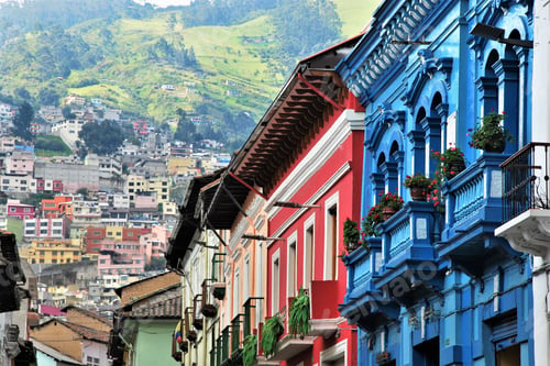 Preview: colorful architecture and green mountains