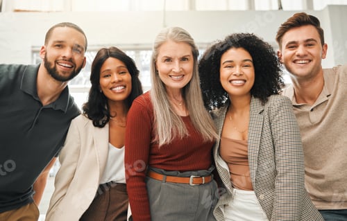 Preview: Portrait of businesspeople together. Diverse, smiling businesspeople together. Boss posing with her