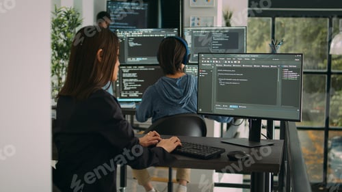 Preview: Database developer using computer to write code on terminal window