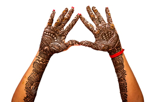 Preview: Closeup shot of the Hindu Bride's hands painted with henna for wedding