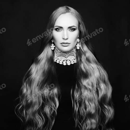 Preview: Photo of beautiful woman with magnificent hair. Perfect makeup