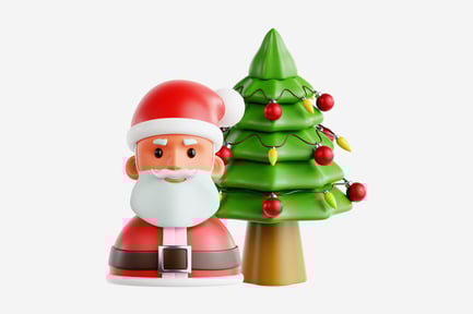 Preview: 3D Santa Claus with Decorated Christmas Tree Illustration
