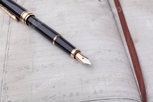 Elegant Black and Gold Pen on Sheet Music