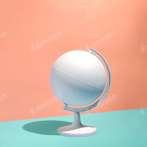 Preview: Blank white globe on a pedestal over a bicolor background