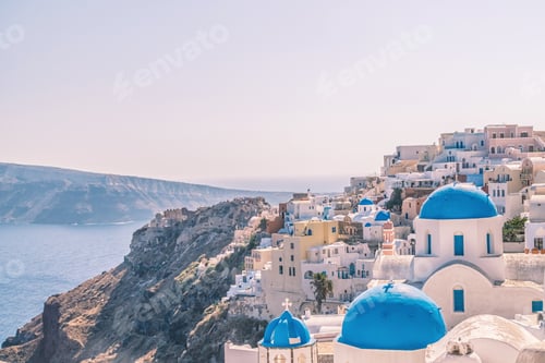 Preview: White architecture of Oia village on Santorini island.