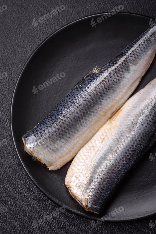 Preview: Pacific herring fillet marinated with salt, spices and herbs