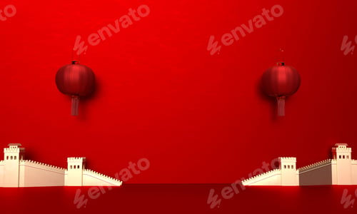 Preview: dragon culture red color golden yellow orange color empty blank lantern lunar symbol decoration red