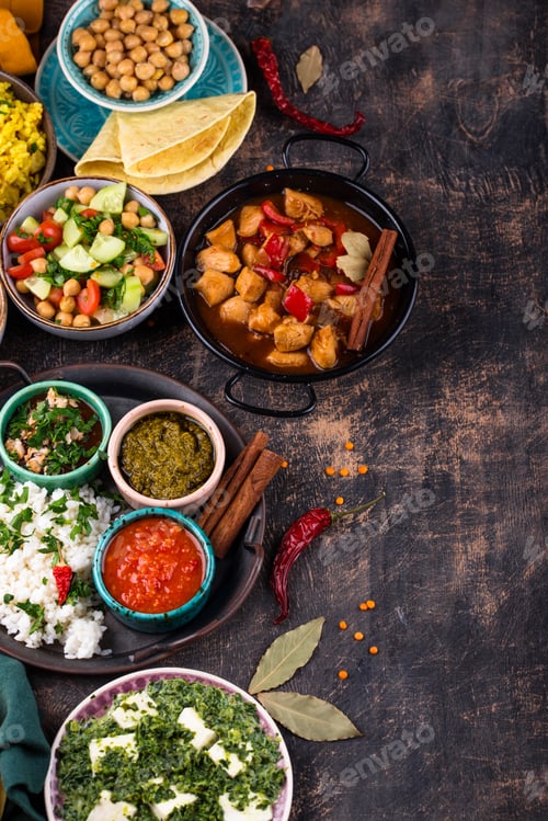 Preview: Assorted of traditional Indian food.