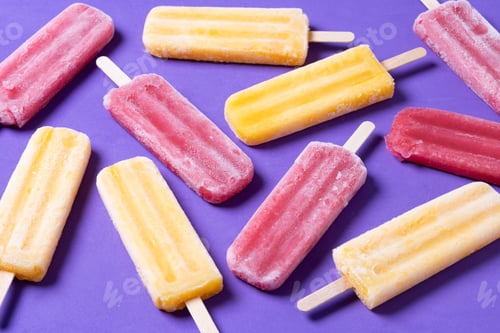 Preview: Orange and pink popsicles on purple background