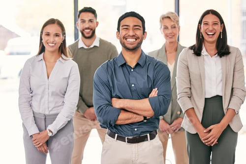 Preview: Shot of a diverse group of businesspeople standing together in the office