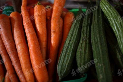 Preview: Fresh carrot, gambas and bitter gourd