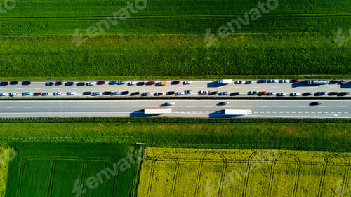 Preview: Traffic jam on highway A4 in Poland, aerial view