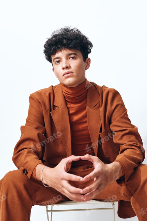Preview: Hand man trendy lifestyle youth student looking hipster head thoughtful fashion sitting portrait