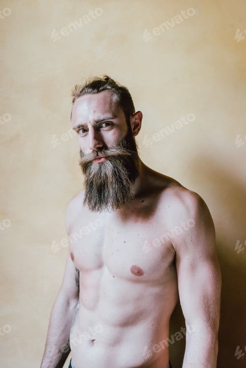 Preview: young bearded man bare chested
