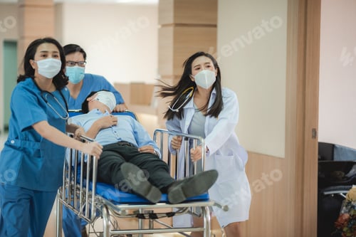 Preview: medical health insurance concept at hospital with doctor team and patient health care