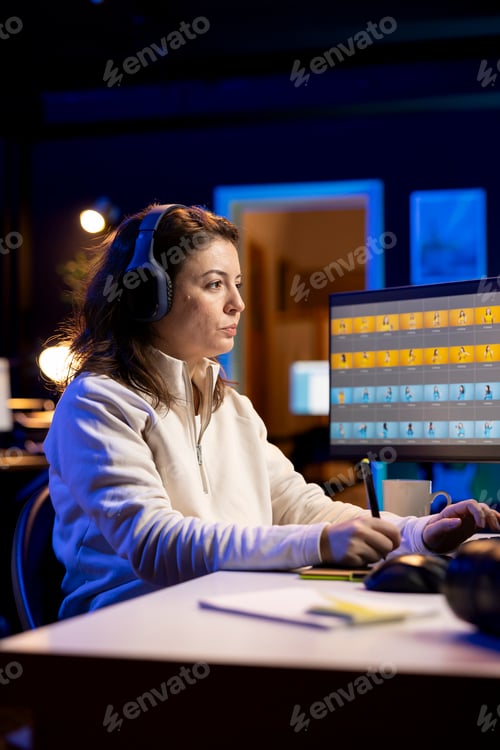 Preview: Teleworking photo editor hearing podcasts while doing color grading