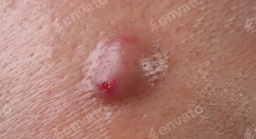 Preview: Big Acne Cyst Abscess or Ulcer Swollen area within face skin tissue.