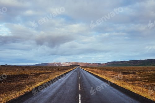 Preview: Asphalt road to the mountains Iceland. Beauty world