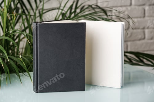 Preview: Tropical palm leaves and blank notepad mock up