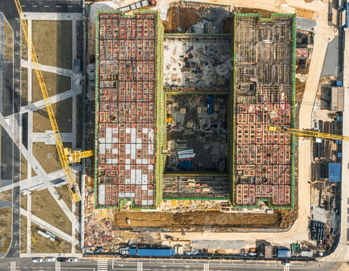 Preview: a construction site under construction on an aerial photo taken from above