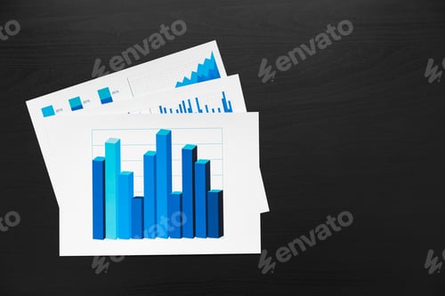 Preview: Financial paper with charts and diagrams on gray table