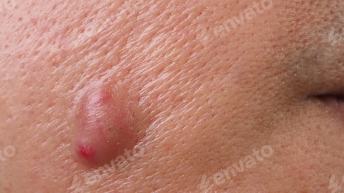 Preview: Big Acne Cyst Abscess or Ulcer Swollen area within face skin tissue.
