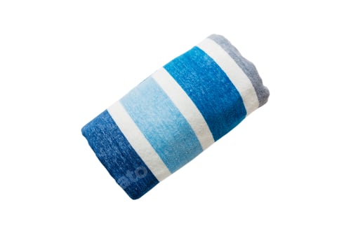 Preview: Summer beach blue stripes towel isolated top view .Folded nautical print cloth