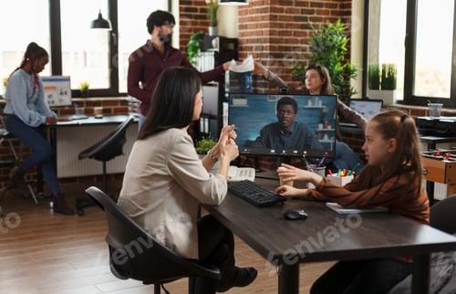Preview: Financial company employee in teleconference videocall with agency colleague