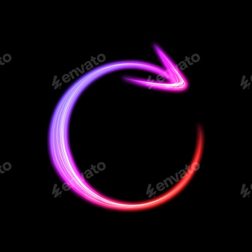 Preview: One bright neon arrow on black background