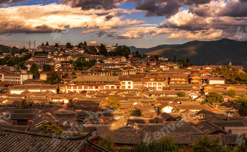 Preview: Panorama Top view scene of ancient LiJiang old town, is the historical center of Lijiang City,