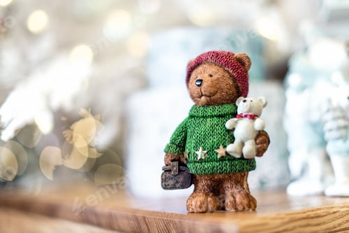 Preview: Festive Teddy Bear Decoration Holding a Smaller Bear