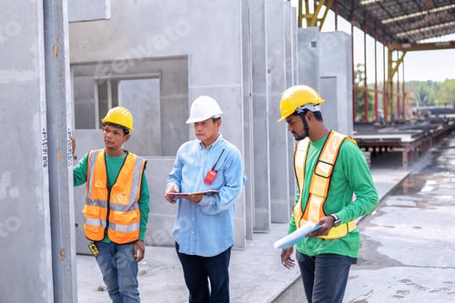 Preview: At building construction site supervisor check quality precast concrete panel before installation