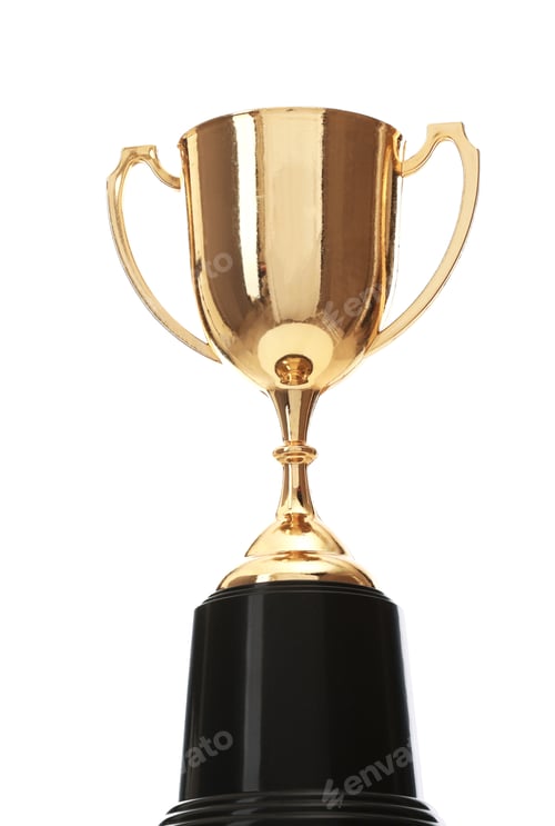 Preview: Shiny gold cup on white background. Winner's trophy