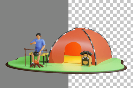 Preview: Boy cooking food at campsite 3D Icon