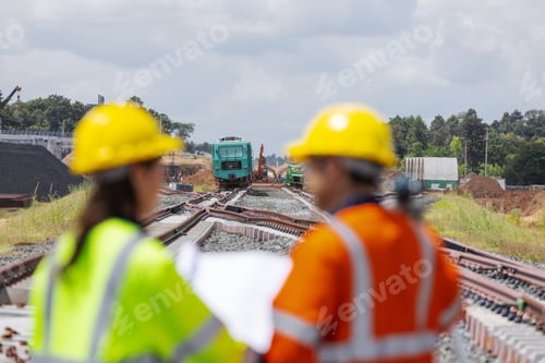 Preview: Engineers inspect the railway construction.