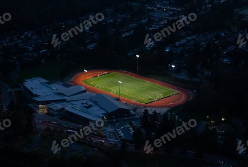 Preview: Aerial View of a Lit Soccer Field in a Public School